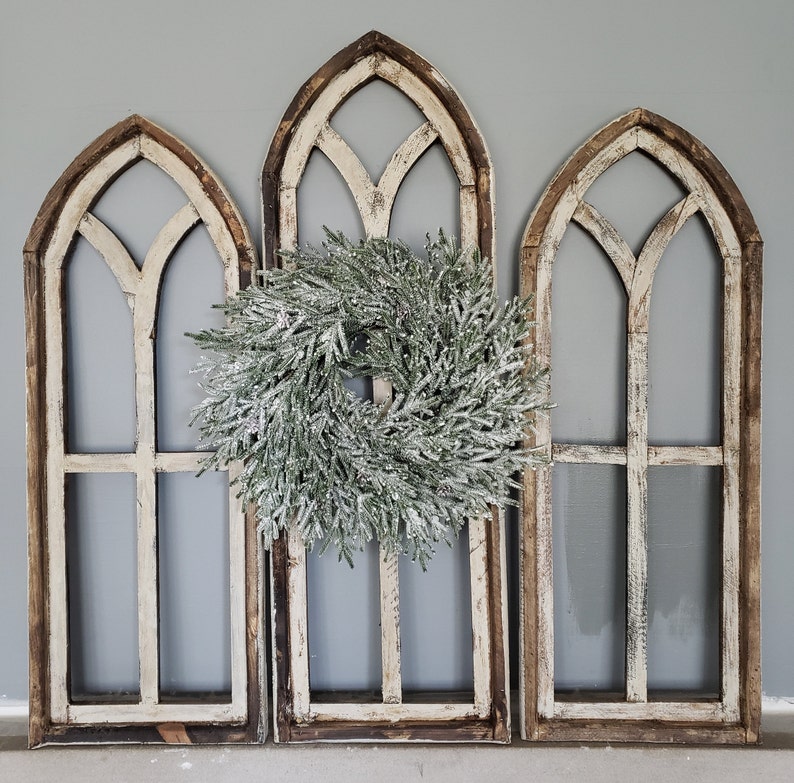 Cathedral Style Farmhouse Windows with Wreath add-on option, Magnolia Wreaths, Faux Florals, image 5