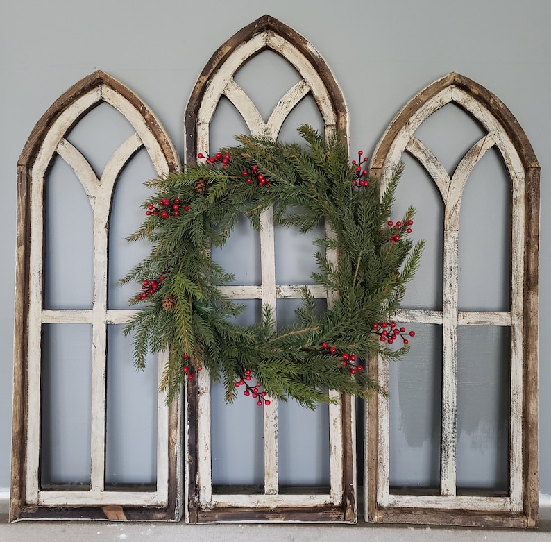 Cathedral Style Farmhouse Windows with Wreath add-on option, Magnolia Wreaths, Faux Florals, image 6