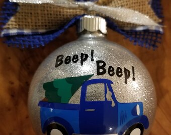 A Little Blue Truck Christmas Ornament - also available in Red, Green, or Pink.
