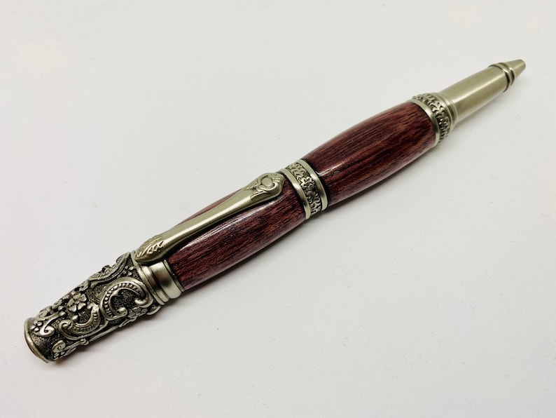 Victorian Twist Pen with an Antique Pewter Finish Made from Purpleheart
