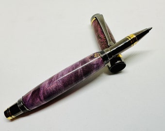 Classic-Style Rollerball Pen Made with Purple-Dyed Box Elder Wood