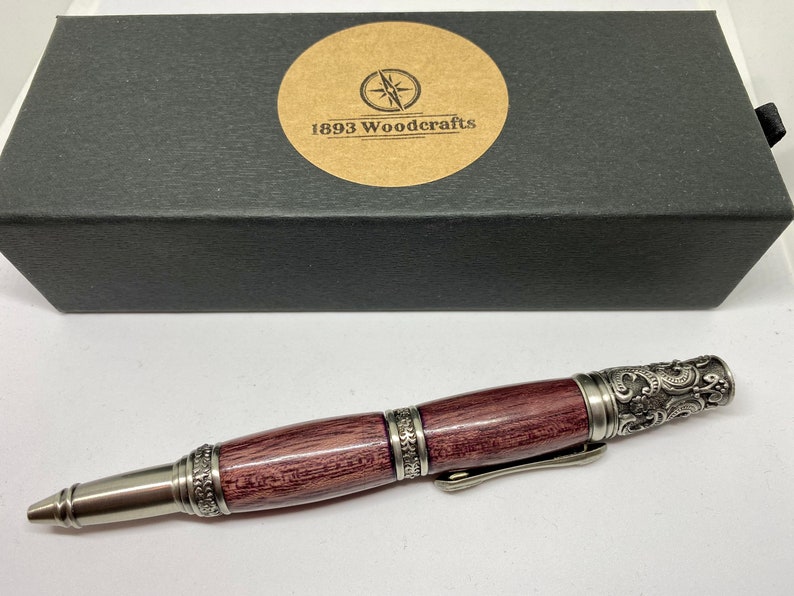 Victorian Twist Pen with an Antique Pewter Finish Made from Purpleheart