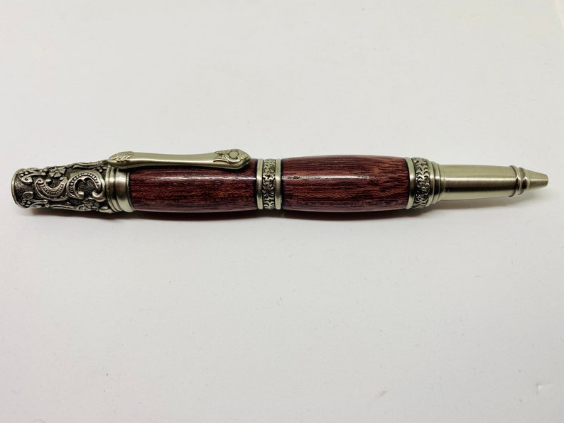 Victorian Twist Pen with an Antique Pewter Finish Made from Purpleheart