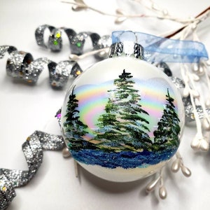 Winter Scene Christmas Ornament, Hand painted, glass signed and dated. Artisan Made.