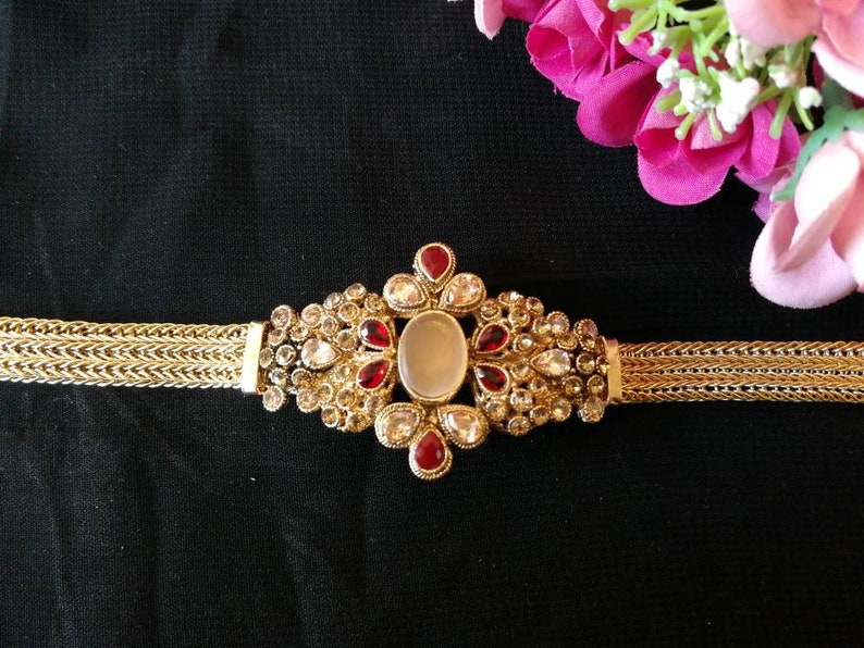 Exclusive Beautiful semi precious stone bracelet hand bracelet Cuff bracelet Indian jewelry Pakistani jewelry zircon bracelet gold polished