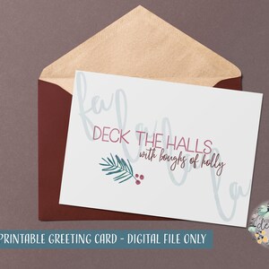 Deck the Halls 5x7 Karta do druku - Kartka z życzeniami świątecznymi - Kartka z piosenkami świątecznymi - Natychmiastowe pobranie