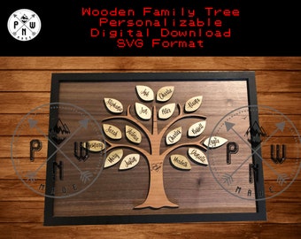 Wooden Family Tree SVG Laser Cut File: Personalized Name Sign (Digital Design)