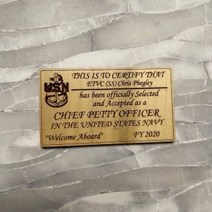 Personalized US Navy Chief Petty Officer/CPO Initiation accepted pinning card
