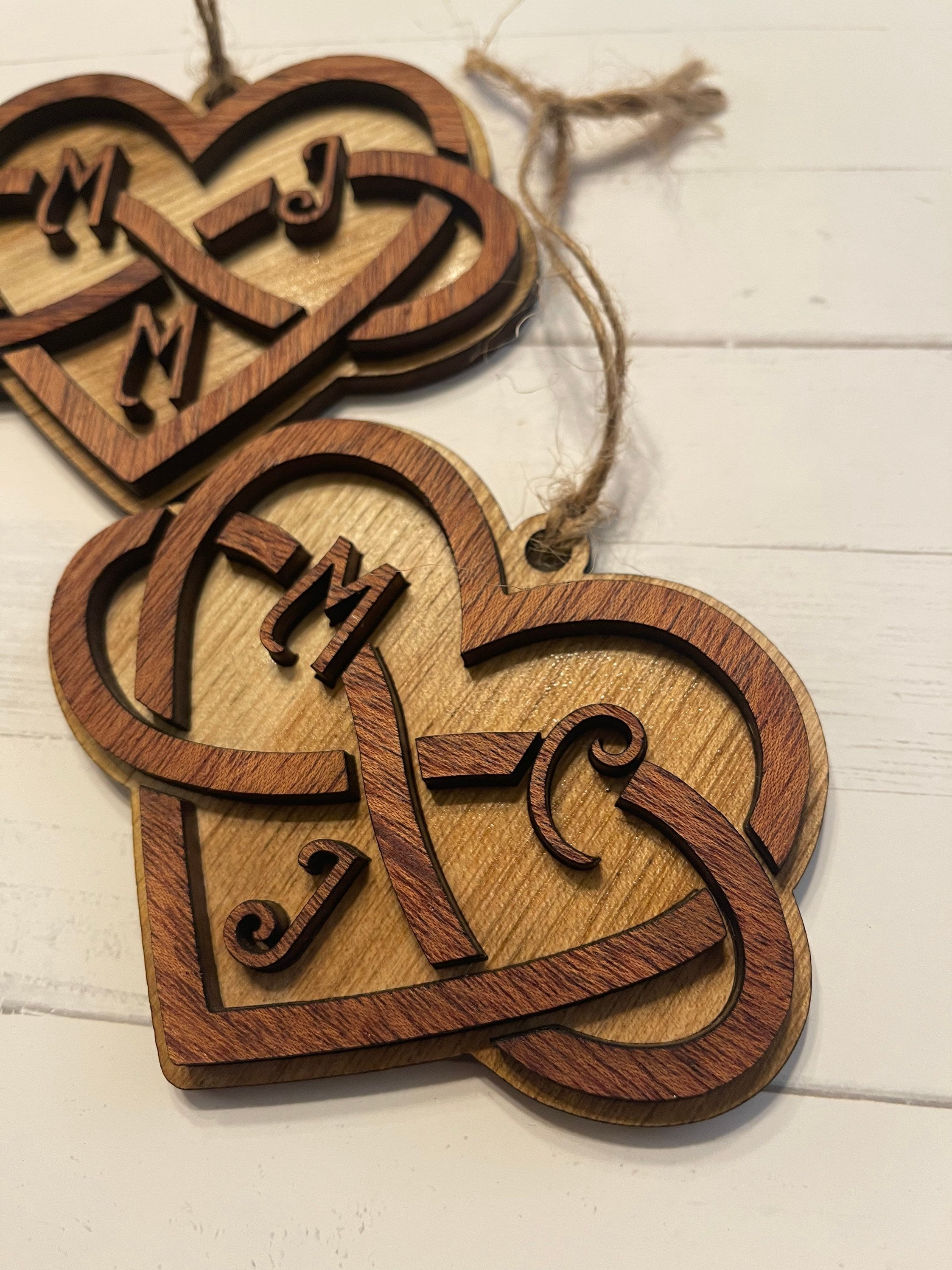 Wooden Polyamory Ornament with Personalized Initials