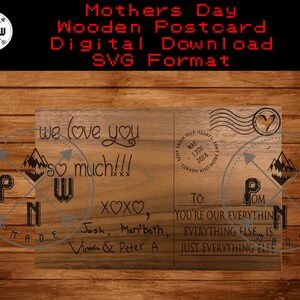 Diseño digital SVG Archivo láser Patrón láser - Plantilla de postal de madera para el Día de la Madre SVG
