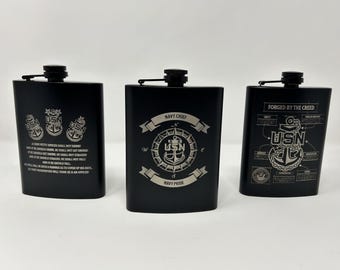 US Navy Chief CPO Hip Flask: Laser Engraved Gift