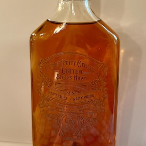 United States Navy Chief Senior Chief Glass Flask For Promotion or Military Transfer Going Away Gifts or CPO Selection Initiation