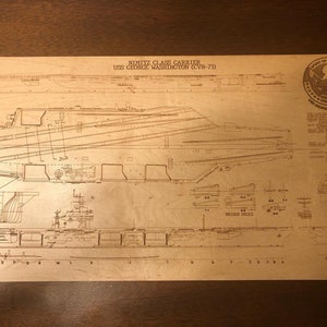 Laser engraved USS George Washington CVN 73 nimitz class aircraft carrier blueprints