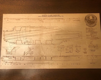Laser engraved USS George Washington CVN 73 nimitz class aircraft carrier blueprints
