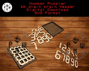 Wooden 10 Digit Puzzle Template: Laser Cut SVG File (Digital Download)