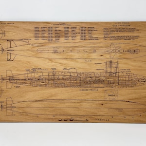 Laser Engraved USS Sturgeon 637 class submarine blueprint