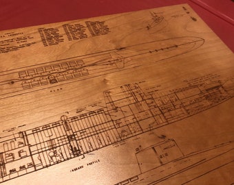 Laser engraved Lafayette and Ethan Allen class SSBN submarine blueprints