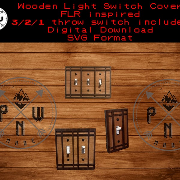 Digital Design SVG Laser File laser Pattern - Wooden Light Switch Cover 3 switch 2 switch 1 switch files template Laser SVG