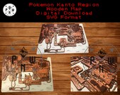 Digital Design SVG Laser File laser Pattern - Wooden Pokemon Kanto Region Map template Laser SVG