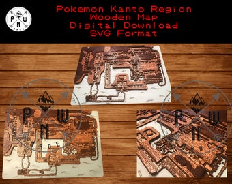 Digital Design SVG Laser File laser Pattern - Wooden Pokemon Kanto Region Map template Laser SVG