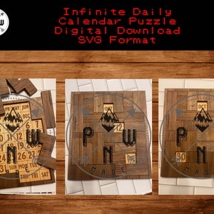 Digital Design SVG Laser File laser Pattern - Wooden Infinite Calendar Puzzle template Laser SVG