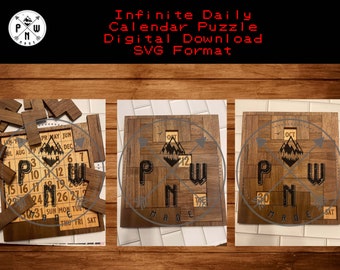 Digital Design SVG Laser File laser Pattern - Wooden Infinite Calendar Puzzle template Laser SVG