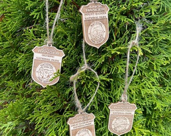 Wooden Laser engraved National Parks Junior Ranger badge ornament