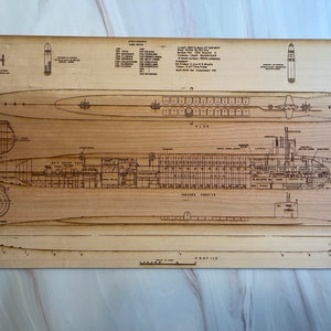Laser engraved Ohio class 726 SSBN submarine blueprints