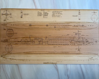Laser engraved Ohio class 726 SSBN submarine blueprints