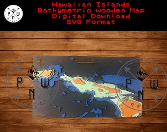 Wooden Hawaiian Islands Bathymetric Map Laser Cut File (SVG)