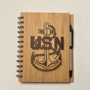 Chief Senior Chief Master Chief Command Master Chief Bamboo Notebook with pen - US Navy Chief - CPO Gift