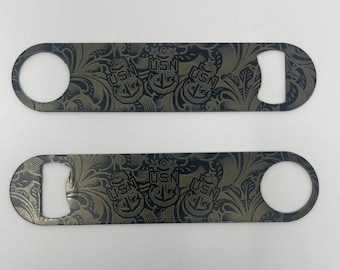 US Navy Chief CPO Bottle Opener: Laser Engraved Stainless Steel Church Key