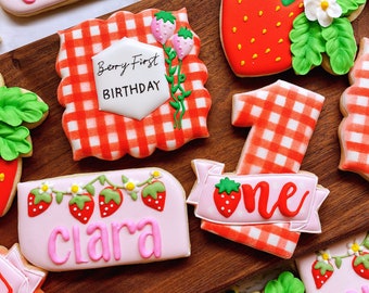 Berry First Birthday Cookies | Strawberry First Birthday Cookies | Sweet One Cookies | Strawberry Birthday Party | Personalized Cookies
