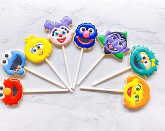 Sesame Street Inspired Cookie Pops - Sesame Street Birthday Party Favors - Sesame Street Cake Cookie Toppers