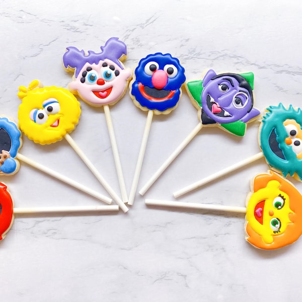 Sesame Street Inspired Cookie Pops - Sesame Street Birthday Party Favors - Sesame Street Cake Cookie Toppers