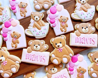 Customizable Teddy Bear Sugar Cookies- We Can Bearly Wait Baby Shower Cookies