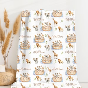 Personalized Noah Ark Baby Blanket, Name Baby Blanket, Baby Shower Gift , Soft Lightweight Blanket, Toddler Noah Ark Blanket with Name /A38