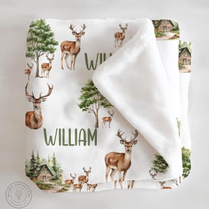 Personalized Deer Theme Baby Blanket, Custom Name Toddler Blanket, Woodland Deer Nursery ,Toddler  Name Blanket, Deer Name Blanket /A18