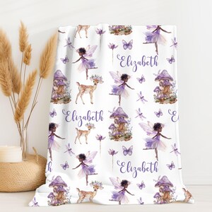 Personalized Whimsical Fairy Blanket, Girls Nursery Decor, Fairy Birthday Gift, Baby Keepsake, Toddler Custom Name Blanket / A25