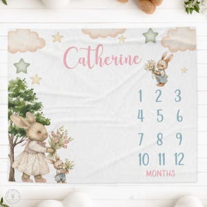 Personalized Bunny Milestone Blanket, Baby Keepsake, Custom Name Growth Blanket, New Mom Gift, Baby Photo Prop, Newborn Gift /A08