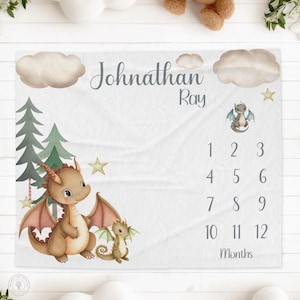 Personalized Dragon Milestone Blanket, New Mom Gift, Baby Keepsake, Baby Photography Prop, Monthly Blanket, Dragon Nursery Decor /A22