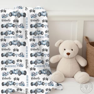 Personalized Race Car Baby Blanket, Name Baby Blanket, Baby Shower Gift , Soft Lightweight Blanket, Toddler Race Car Blanket with Name /A61