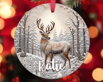 Custom Deer Christmas Ornament, Ceramic Christmas Decor, Christmas Gift Idea, Christmas Decoration Ideas, Christmas Tree Ornament