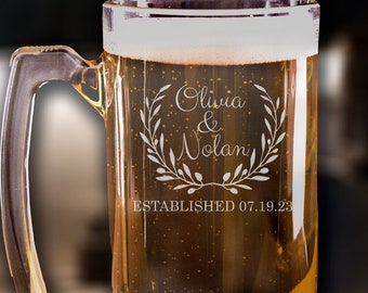 Personalized Wedding Beer Mug, Custom Beer Mug, Couple Beer Mug, Gifts for Couple, Wedding Beer Mugs, Engraved Beer Glass - C