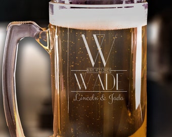 Personalized Monogram Wedding Beer Mug, Custom Beer Mug, Couple Beer Mug, Gifts for Couple, Wedding Beer Mugs, Engraved Beer Glass - C