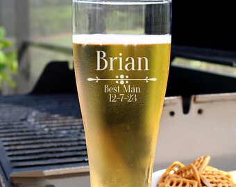 Groomsmen Gift, Beer Glasses, Wedding Glasses, Groomsmen Gifts, Glass, Gifts for Him, Wedding Beer Glass - B