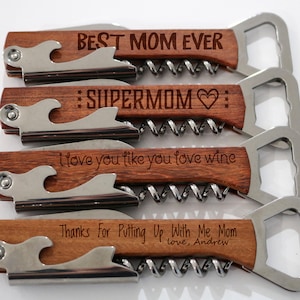 Mother's Day Gift, Gift For Mothers Day, Mom Gift, Gift For Mom, Best Mom Ever, Personalized Bottle Opener, Engraved Corkscrew, Wood Opener image 1