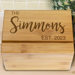 Personalized Recipe Box, Family Wood Recipe Box, Wedding Gift, Gift for newlywed, Custom Wooden Recipe Box, Engraved Recipe Box Kitchen Gift image 1