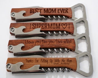 Mother's Day Gift, Gift For Mothers Day, Mom Gift, Gift For Mom, Best Mom Ever, Personalized Bottle Opener, Engraved Corkscrew, Wood Opener