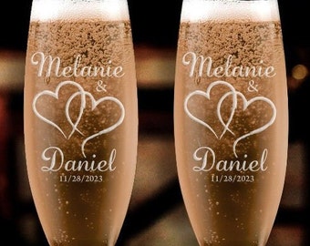 Wedding Glasses Set of 2, Champagne Glasses, Personalized Toasting Flutes, Personalized Wedding Glasses, Champagne Flutes, Wedding Favor - A